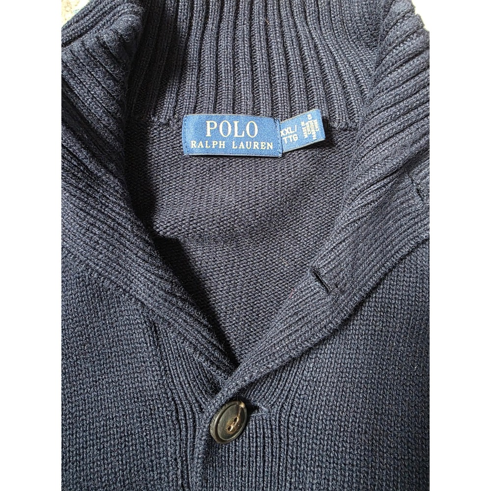 Polo‎ Ralph Lauren Men's XXL Navy 1/4 Button 100% Cotton Long Sleeve Sweater - Picture 4 of 4